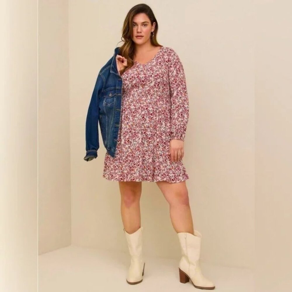 torrid Pink Floral Long Sleeve Swing Dress